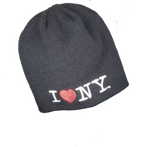 I Love NY black Beanie Hat One Size Stretchy Knit